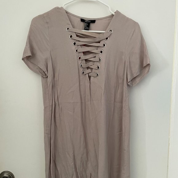 Forever 21 Lightweight T-Shirt Dress with Lace Up Front - Picture 1 of 3